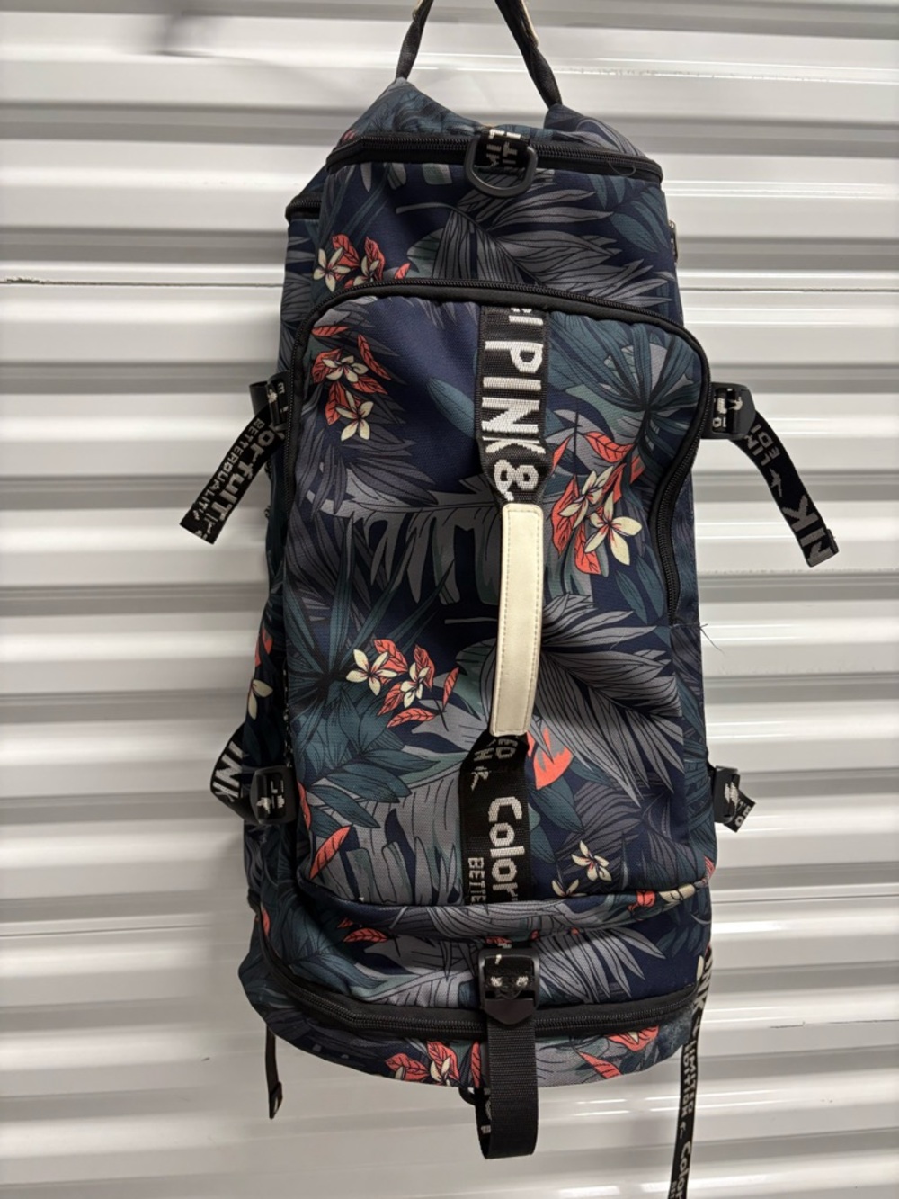 Colorful Travel Floral Polyester Carry On Backpack Blue Multicolor Adjustable